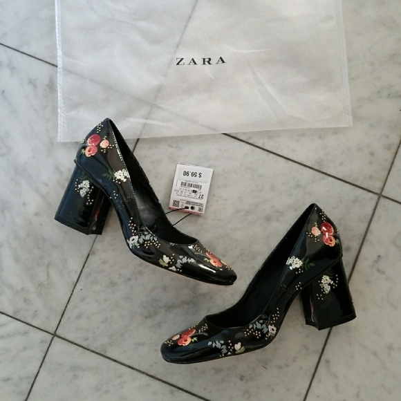 New Zara Floral Court Heels in Black - Picture 2 of 8